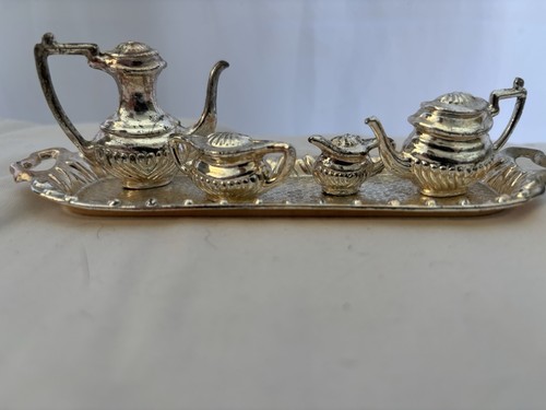 Minature silver tone tray and - minature,