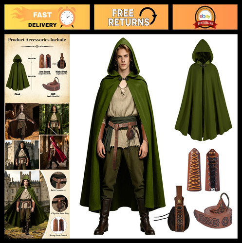 Unisex medieval hooded cloak - hooded,