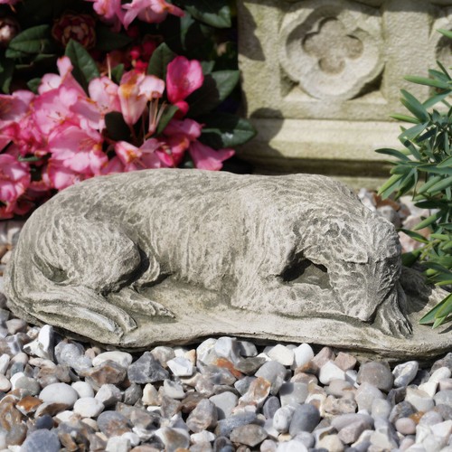Laying lurcher stone statue - laying,