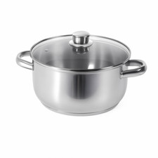 Soltam 5L Stock Pot Stainless Steel Glass Lid Induction Casserole Soup Pan Pro