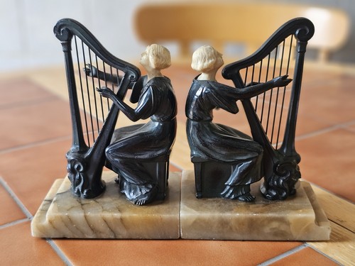 Antique art deco harp - antique, bookends