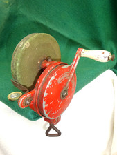 VERY OLD HAND OPERATED 3.5" GRINDING WHEEL FOR MOUNTING ON BENCH.