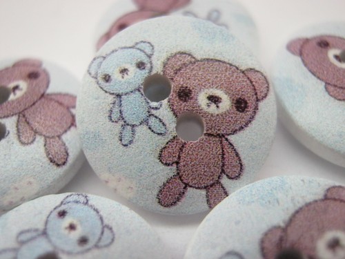 Blue teddy bear buttons 15mm - blue,