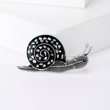Black & Silver Snail Brooch Vintage Deco Look Broach Pin Crystal Jewellery Gift