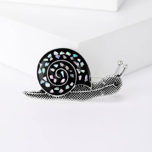 Black silver snail brooch - black,