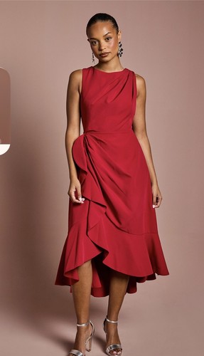 Coast red midi - red, ruffle