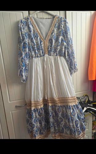 Boho white blue paisley maxi - boho, white/blue