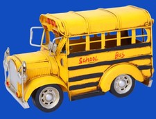 Vintage Yellow School Bus Metal Replica Decor 26x13cm