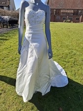 Maggie Sottero UK Size 14 Wedding Dress Satin Beaded Corset Back Couture Ivory