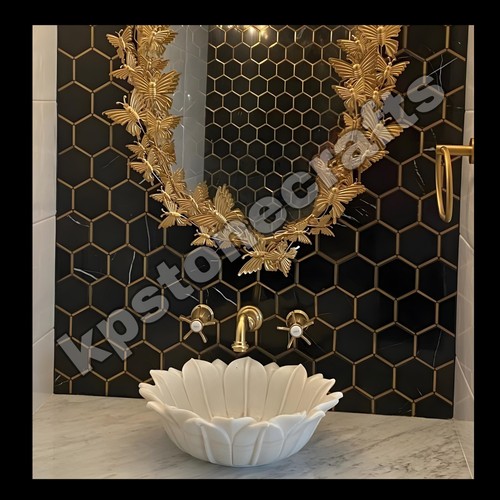 White lotus marble wash basin - white,