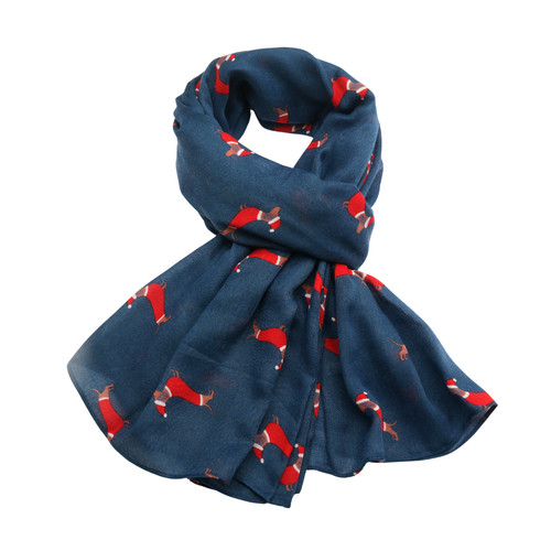 Sausage dog scarf navy - navy, blue