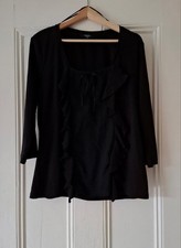 EUC Ladies COUNTRY CASUALS Black Frill 3/4 Sleeve Knit Top EU 44 UK 16