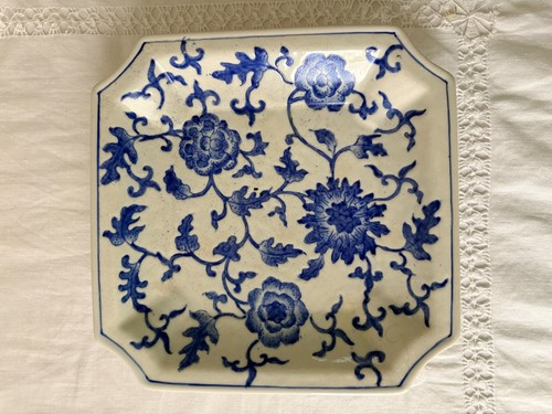 Blue white square ceramic - blue, &