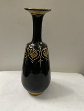 Black Bohemian Czech Art Glass Gold Gilt Enamel Jug Vase,Moser Style