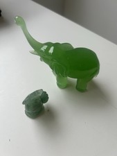 Vintage Green Glass Elephant & Peacock