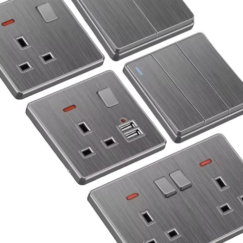 Brushed grey plug sockets - grey,