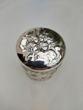 Solid Silver Topped Cut Glass Dressing Table Vanity Jar. Hallmarked.