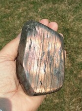 Standable Polished Orange-Red Flash Labradorite Chunk, 352 Grams, 3.6 Inches