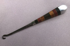 Antique Button Hook Polished Scottish Pebble Granite Striped Handle Steel