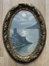 Wiehler Tapestry Castle by the Sea Cross Stitch Vintage Baroque Frame