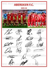 12018. 2025-26 Aberdeen FC Signed Team Photo Sheet (PRINTED AUTOGRAPH - A4)