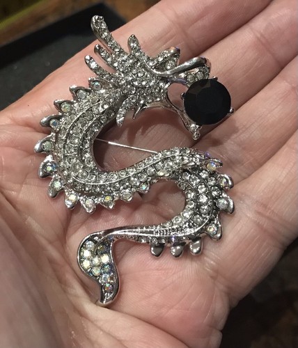Dragon brooch faux - cz, diamond