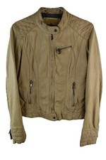 Brampton London Womans Beige Zip Up bomber Biker Soft Leather Jacket Size M