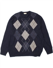 DOCKERS Mens Crew Neck Jumper Sweater 2XL Navy Blue Argyle/Diamond AK02