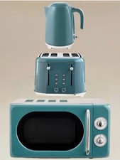 Kettle Toaster Microwave Kitchen Set Teal Blue Retro Stylish Essential Vitage UK