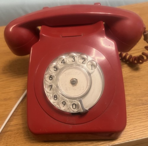 Vintage red telephone with - vintage,