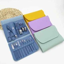 16 Piece Manicure Pedicure Nail Care Set Cutter Clippers Kit Case Mens Ladies