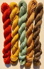 HAND DYED MERCERISED COTTON EMBROIDERY THREADS - AUTUMNAL TONES - 5 SKEINS