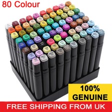80 Colours Dual Tip Twin Marker Pen Set For Copic Posca Drawing Artist Sketch UK