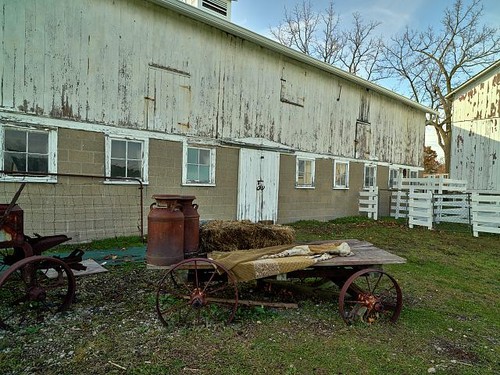 Old flatbed cart rusted - , milk