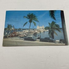 Vintage Palm Beach Biltmore FL Postcard Across Lake Worth Yacht Basin 1950s