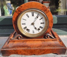 ANTIQUE WALNUT DRUM MANTLE CLOCK C.1870 Working 