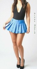 Plain Blue Pleated Short Skirt