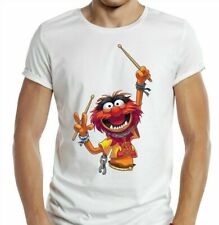 Animal T-shirt Muppet White 80s 90s Retro Tee drummer funny wild kermit piggy uk