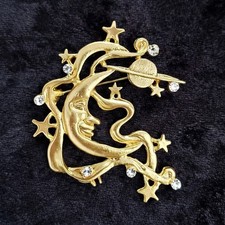 Moon Planets Stars Brooch
