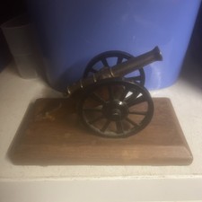 Vintage Cast Iron Civil War Replica Toy Cannon On Wood Base