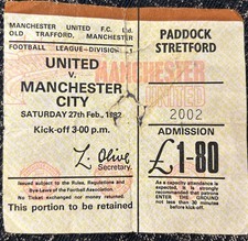 1981 - 1982 Manchester United V City Ticket Stub Football Man Utd Division One