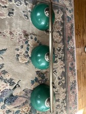 Vintage Pool Table Light 3 Green Glass Shades And Brass Fittings