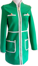 Lovely green/white Karen Millen bandage knit piping military dress, size M, £129