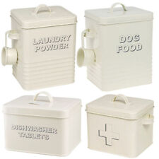 STORAGE TIN BOX JAR LID VINTAGE CREAM FOOD CONTAINER KITCHEN RETRO CANISTER SET
