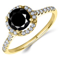 14K Yellow Gold Black CZ Halo