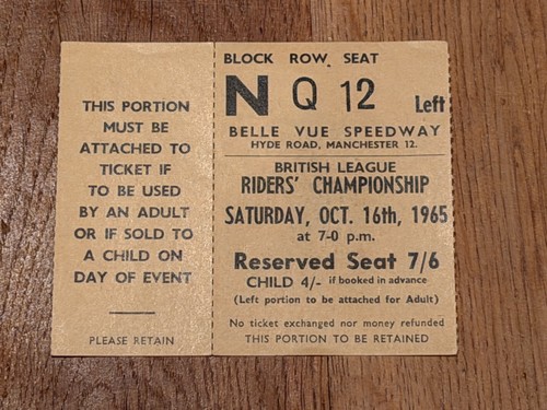 Ticket 1965 speedway british - ticket,