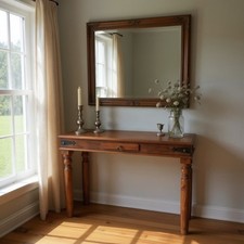 Solid Acacia Wood Console Table with Metal Corners – 120cm Elegant Rustic Design