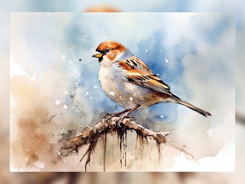 Warm sparrow bird print - sparrow, 5"x7"
