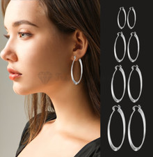 Luxury Silver Oval Ear Hoop 15-40MM Sterling Silver Drop Dangle Ladies Earrings