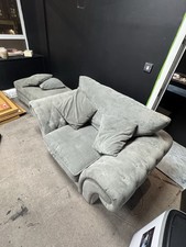 Grey Suede Sofa Chair and Matching Stool Good Condition